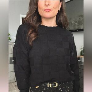 Sage Women’s Black Checker-Texture Crewneck Sweater - NWT